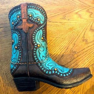 Ceramic Decor Teal & Brown Boots